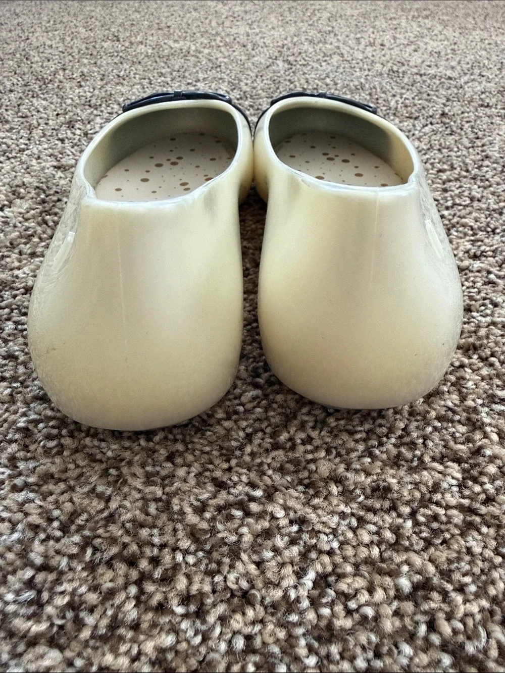 Mini Melissa Ivory Ballet Flats with Black Cap Toe and Bow